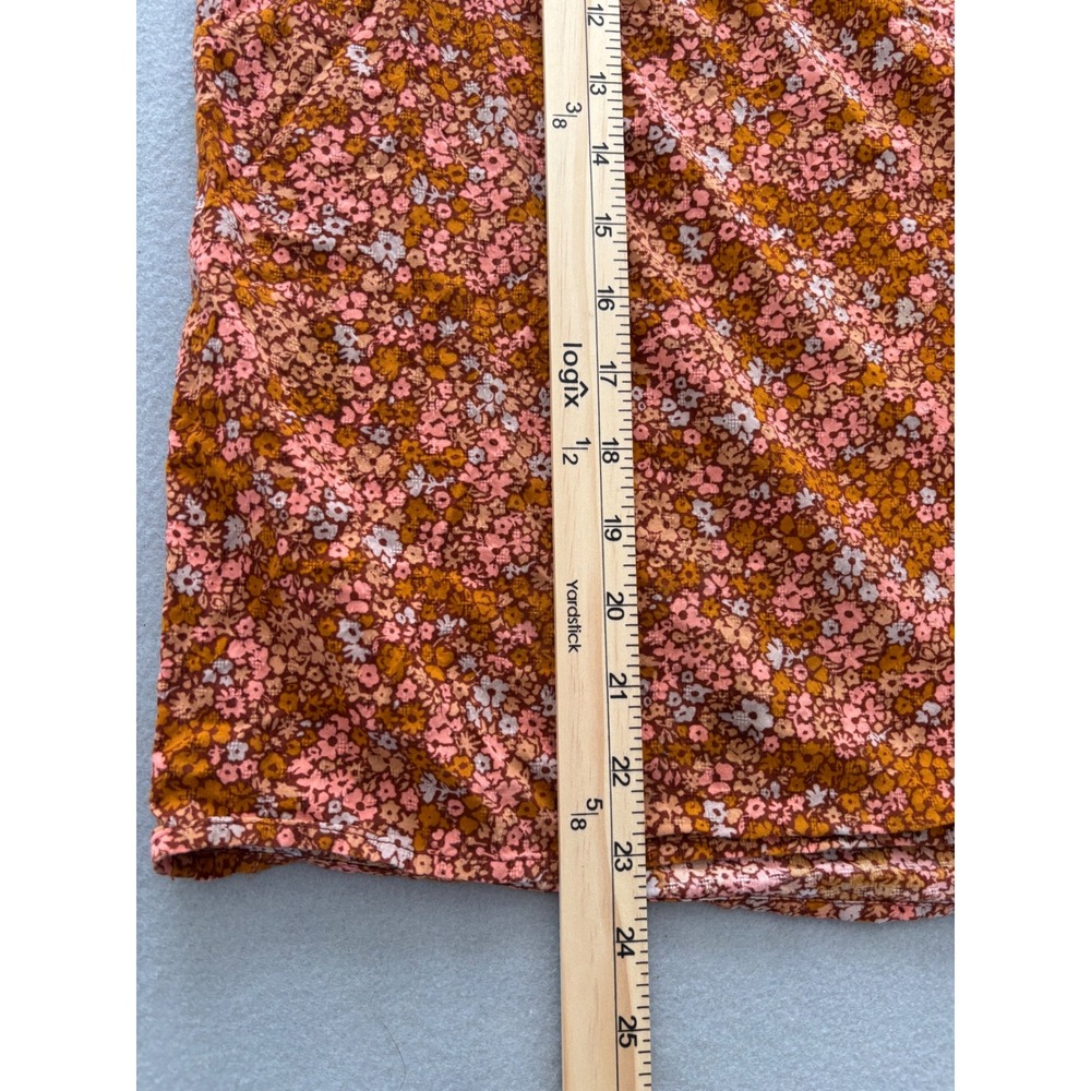 Universal Thread Floral Blouse L Excellent Ruffle Neck Long Sleeve Rust Multi - Picture 9 of 9